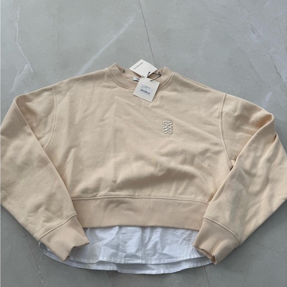 Sandro Beige Cropped Sweatshirt with White Layer no collar nwt - Picture 1 of 4